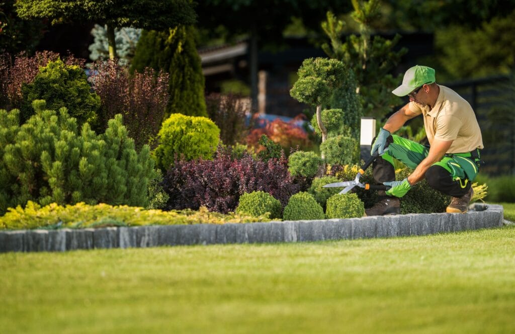 Landscape Garden Maintenance Professional at Work